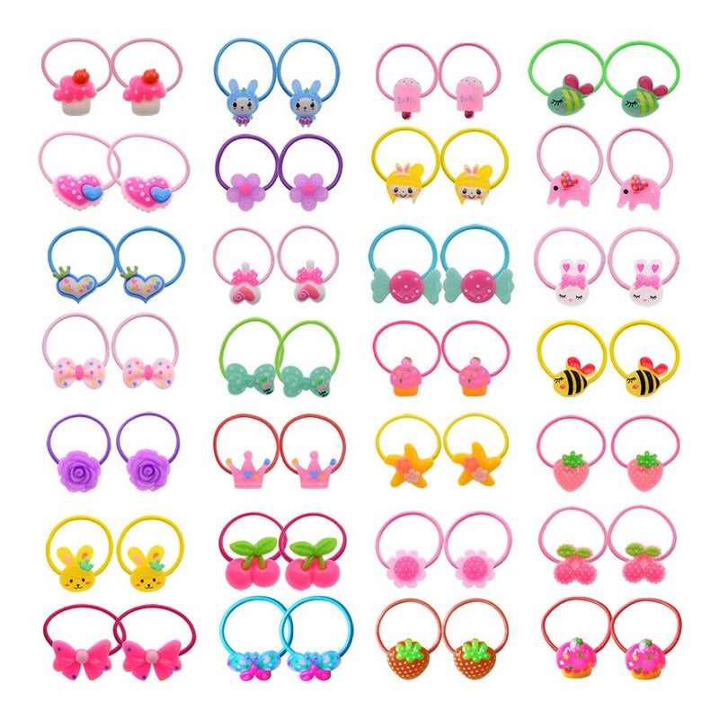 PIDOUDOU 50 Pcs (25 Pairs) Cartoon Elastic Hair Ties Little Girls' Small Ropes Toddlers' Ponytail Holder - Image 1